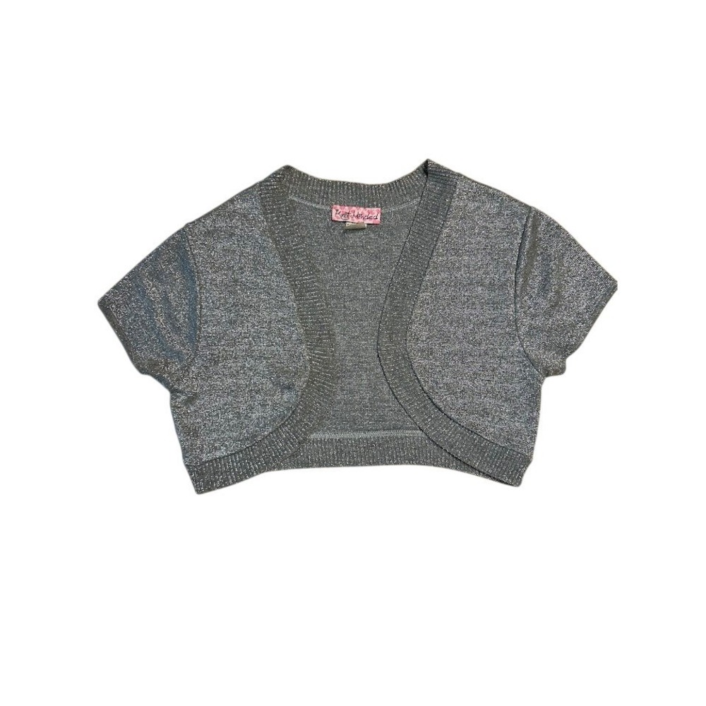 Knit Minded‎ Kids Silver Metallic Lurex Cropped Bolero Shrug Cardigan XL